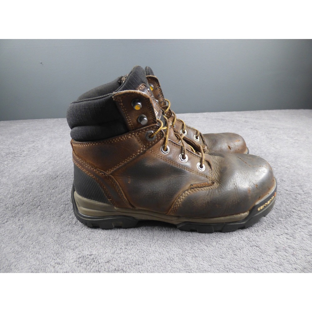Carhartt Mens Brown Leather Waterproof Work Boots 9 Oil Slip Resistant CMF6066